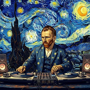 Abstracte Sterrennacht DJ - Surrealistische fusie van muziek en kosmische kunst van Aden Pink Galerry