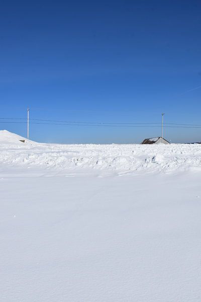 A field in winter under blue skies by Claude Laprise
