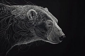 Peinture d'un ours en noir et blanc sur Caprices d'Art