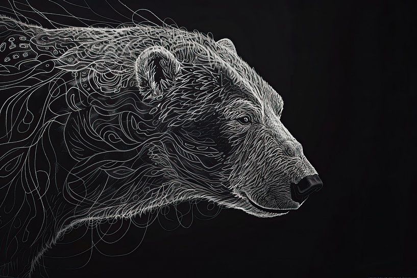 Malerei Bär Schwarz-Weiß von Kunst Laune