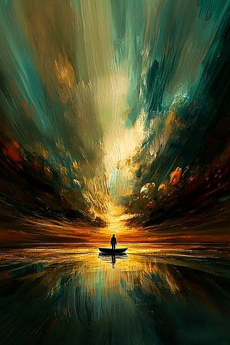 Silhouet op reflecterend water