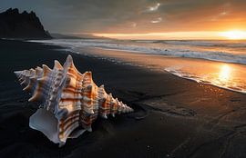 Sparkling shell on the sandy shore