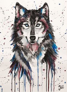 Wolf aquarel in kleur van Bianca ter Riet