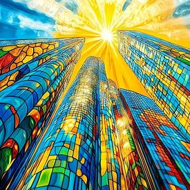 Abstrakte Skyline Großstadt bei Sonnenuntergang von Jan Bechtum