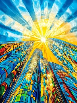 Abstrait de la ligne d'horizon d'une grande ville au coucher du soleil sur Jan Bechtum