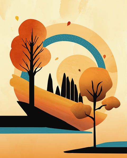 Bomen in de herfst minimalistisch landschap van Tanja Udelhofen