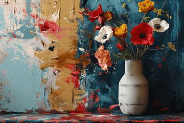 Kleurrijk en modern stilleven met bloemen van Studio Allee