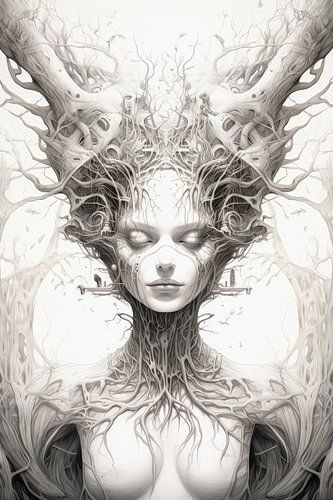 Digitaal creëerde hele mooie sexy vrouw in bizarre abstract stijl