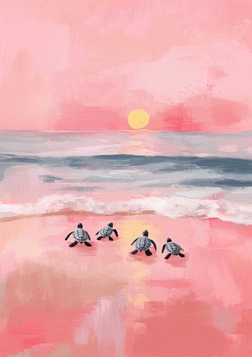 Minimalistische schildpadden op het strand