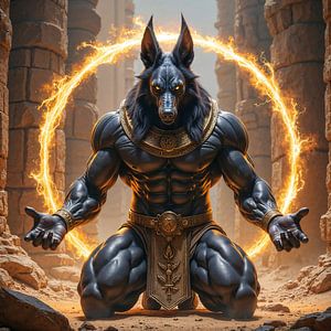 Fantasy Pharaoh Wall Art: ANUBYRA - Anubis opens the golden portal of the gods
