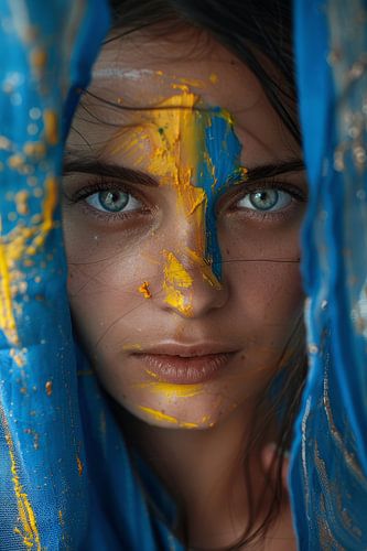 portret met kleuren van de Oekraïense vlag