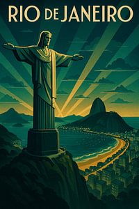 Rio de Janeiro Art Deco Strahlen - Christus und Copacabana Lichter