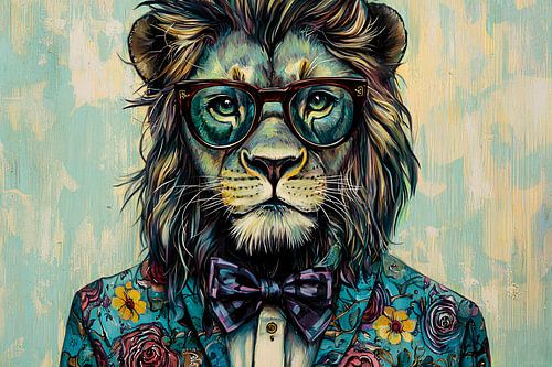 Lion coloré avec des lunettes