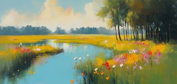 Golden Meadow, Blue Mirror by Art Whims