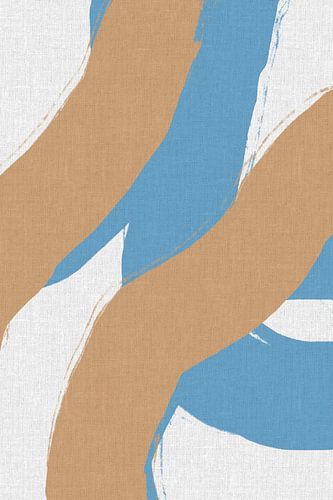 Abstracte vormen en lijnen in pastelkleuren op linnen. Blauw en bruin
