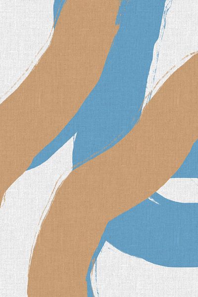 Abstract shapes and lines in pastel colors on linen. Blue and brown by Dina Dankers
