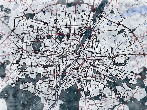 Kaart van München groot in de stijl 'White Winter'