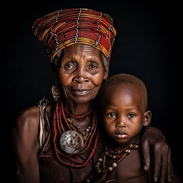 Afrikaanse Oma en Kind uit Stam Canvas van Surreal Media