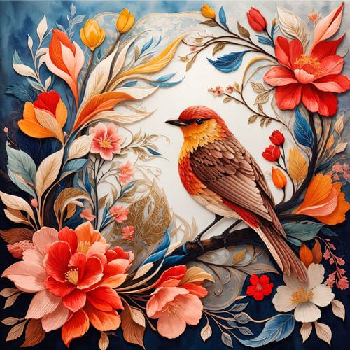 Nightingale among flowers