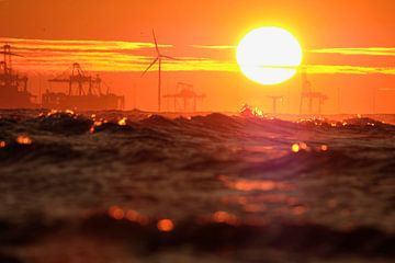 Sunset Maasvlakte Rotterdam over the North Sea by PixelPower