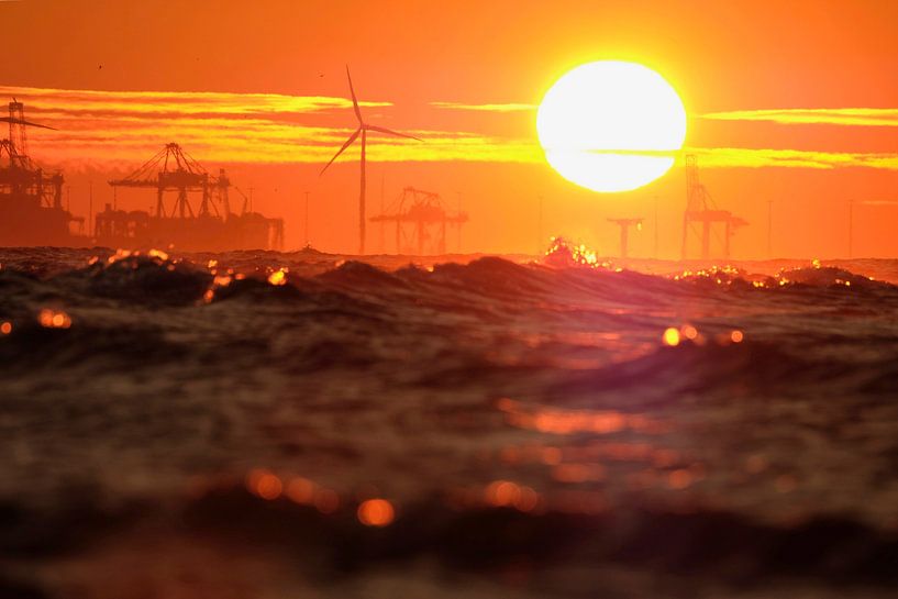 Sunset Maasvlakte Rotterdam over the North Sea by PixelPower