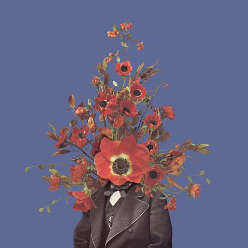 Autoportrait avec des fleurs 4 (fond violet)