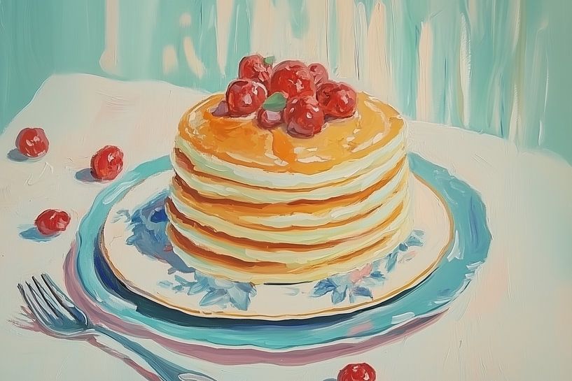 Stack of Pancakes with Berries by Melloi Art Prints