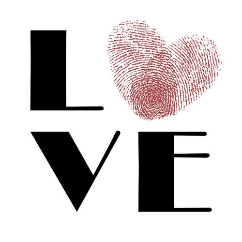 LOVE (vingerafdruk vrolijk liefde verlieft Valentijn typografie liefde hartje verlieft rood zwart)