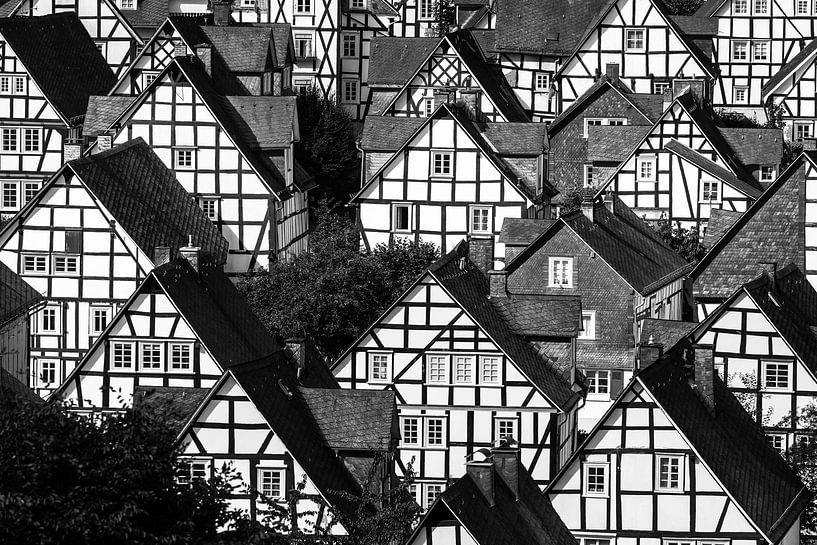 Freudenberg - Fachwerkhäuser im Stadtteil "Alter Flecken" - Schwarzweiss von Frank Herrmann