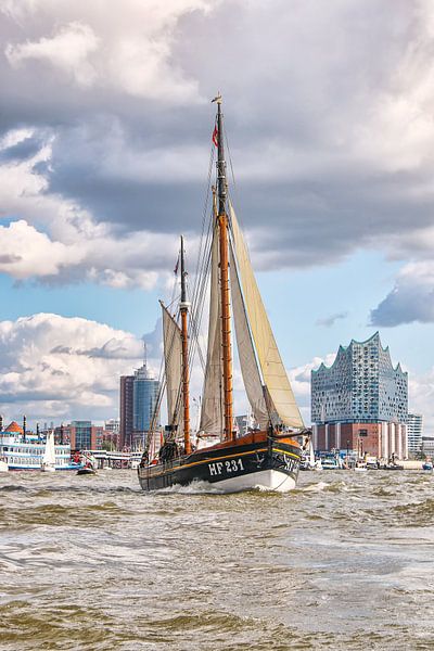 Hamburg - Traditional ship in front of the Elbe Philharmonic Hall by Sabine Wagner