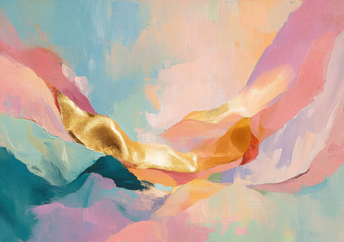 Abstrakte Komposition in Pastelltönen mit Goldakzent von Niklas Maximilian