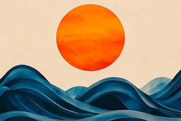Soleil sur le bleu doux des vagues sur Poster Art Shop