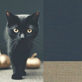 lustige schwarze Katze in Halloween-Dekor Zimmer. von Ariadna de Raadt-Goldberg