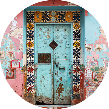 Prachtige hoge vintage deuren in pastelkleuren. van Studio Allee
