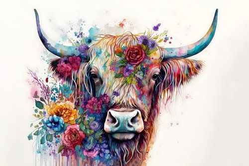 Schotse Hooglander Aquarel
