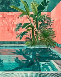 Surreal swimming pool with palms and fresh water