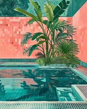 Surreal swimming pool with palms and fresh water