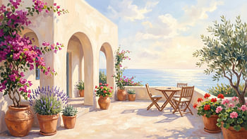 Mittelmeeterrasse mit Blick auf das endlose Meer
