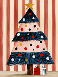 Skandinavischer Weihnachtsbaum in Rosa und Blau von Wolkenlos