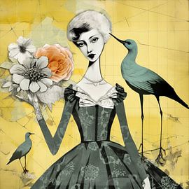 Dame mit Vögeln und Blumen. von Laila Bakker