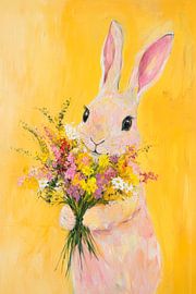 Liebes Häschen mit Blumenstrauß von Poster Art Shop