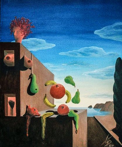 Schwebende Früchte in Küstenlandschaft  Floating Fruits in Coastal Landscape