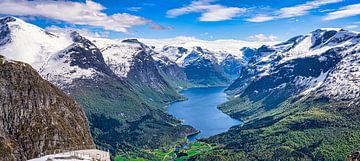 Uitzicht op Noorse fjorden vanaf Mount Hoven, Noorwegen