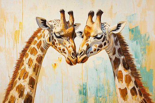Liefdevolle giraffen schilderij kunst