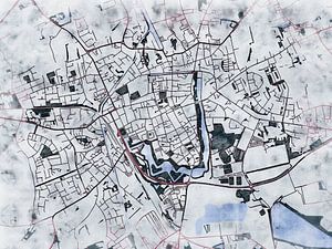 Karte von Ieper im stil 'White winter'