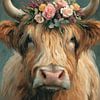Portrait romantique d'un Highlander écossais portant une couronne de fleurs sur Eva Lee
