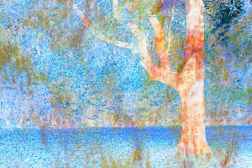 A colourful impressionist image of a tree