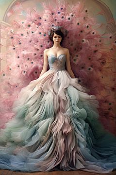 Haute Couture mit rosa Federn