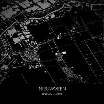 Carte en noir et blanc de Nieuwveen, Hollande méridionale. sur Rezona
