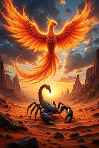 PYROTHAR - Le phénix au-dessus du scorpion dans le désert en feu